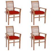 Dining Chairs 4 pcs with Red Cushions Solid Teak Wood