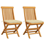 Patio Chairs with Cream White Cushions 2 pcs Solid Teak Wood