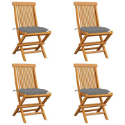 Patio Chairs with Gray Cushions 4 pcs Solid Teak Wood