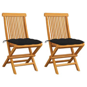 Patio Chairs with Black Cushions 2 pcs Solid Teak Wood