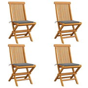 Patio Chairs with Gray Cushions 4 pcs Solid Teak Wood