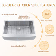 Lordear Farmhouse Sink Apron Front 16 Gauge Stainless Steel Single Bowl Farm Kitchen Sink