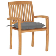 Patio Chairs 2 pcs with Gray Cushions Solid Teak Wood