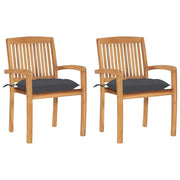 Patio Chairs 2 pcs with Anthracite Cushions Solid Teak Wood