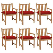 Patio Chairs 6 pcs with Red Cushions Solid Teak Wood