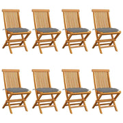 Patio Chairs with Gray Cushions 8 pcs Solid Teak Wood