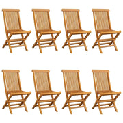 Patio Chairs with Gray Cushions 8 pcs Solid Teak Wood