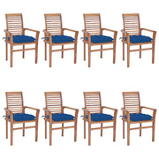 Dining Chairs 8 pcs with Blue Cushions Solid Teak Wood