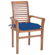 Dining Chairs 8 pcs with Blue Cushions Solid Teak Wood