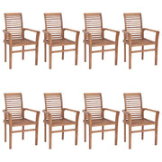 Dining Chairs 8 pcs with Blue Cushions Solid Teak Wood