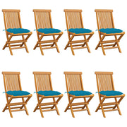 Patio Chairs with Light Blue Cushions 8 pcs Solid Teak Wood