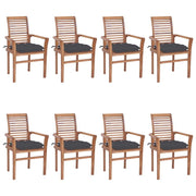 Dining Chairs 8 pcs with Anthracite Cushions Solid Teak Wood