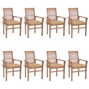 Dining Chairs 8 pcs with Beige Cushions Solid Teak Wood