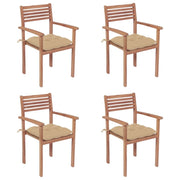 Patio Chairs 4 pcs with Beige Cushions Solid Teak Wood