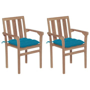 Patio Chairs 2 pcs with Light Blue Cushions Solid Teak Wood