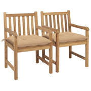 Patio Chairs 2 pcs with Beige Cushions Solid Teak Wood