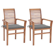 Dining Chairs 2 pcs with Gray Cushions Solid Teak Wood