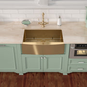 Lordear Gold Farmhouse Sink 16 Gauge Kitchen Sink Apron Front Single Bowl Rose Gold Stainless Steel Sink