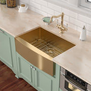 Lordear Gold Farmhouse Sink 16 Gauge Kitchen Sink Apron Front Single Bowl Rose Gold Stainless Steel Sink