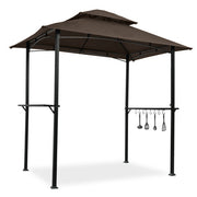 Outdoor Grill Gazebo 8 x 5 Ft, Shelter Tent, Double Tier Soft Top Canopy and Steel Frame with hook and Bar Counters, -Brown