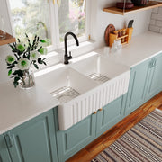 Fireclay 33" L X 20" W Double Basin Farmhouse Kitchen Sink With Grid And Strainer