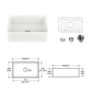 Fireclay 30" L X 18" W Farmhouse Kitchen Sink with Grid and Strainer