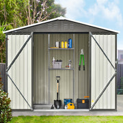 Patio 8ft x6ft Bike Shed Garden Shed; Metal Storage Shed with Adjustable Shelf and Lockable Doors; Tool Cabinet with Vents and Foundation Frame for Backyard; Lawn; Garden