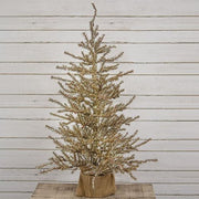 Antiqued Silver Tinsel Tree with Burlap Base - 3ft