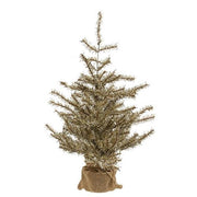 Antiqued Silver Tinsel Tree with Burlap Base - 2ft