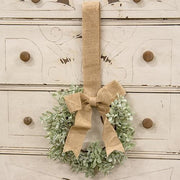 Flocked Boxwood Wreath with Burlap Bow