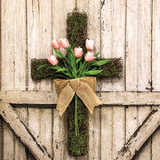 Mossy Vine Cross with Tulips