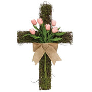 Mossy Vine Cross with Tulips