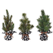 Small Pine Tree with White/Black Plaid Base  (3 Count Assortment)