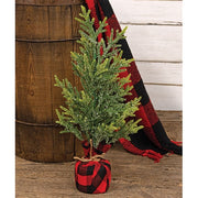 Glittered Cedar Tree with Red/Black Buffalo Check Base