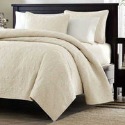 Full / Queen Ivory Beige Quilted Coverlet Quilt Set with 2 Shams