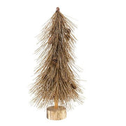 Sparkle Bottle Brush Pine Tree With Pine Cones on Base - 15"