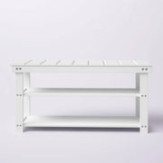 White Slatted Wood 2-Shelf Shoe Rack Storage Bench For Entryway or Closet