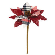 Crimson Fabric Poinsettia Pick - 4"H