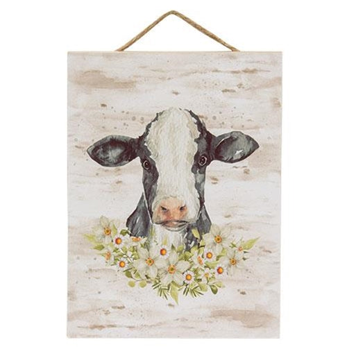 Cow & Flowers Portrait Hanging Sign
