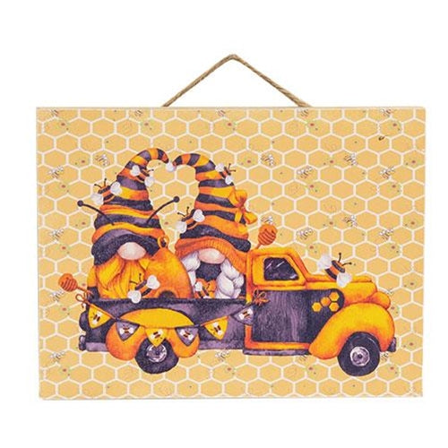Bumblebee Gnomes in Truck Hanging Sign
