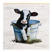Baby Black & White Cow in a Bucket Block