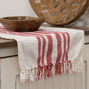 Red Stripe Fringed White Long Runner