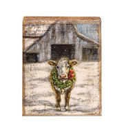 Cow With Wreath Distressed Block