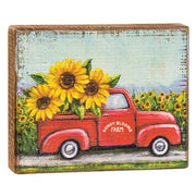 Sunny Blooms Farm Sunflower Truck Distressed Block Sign