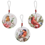 Round Wooden Winter Bird Ornaments (Set of 3)