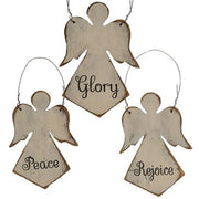 Distressed Wooden Angel Word Ornament (3 Count Assortment)