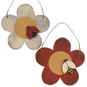 Distressed Wooden Flower & Bug Ornament  (2 Count Assortment)