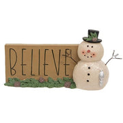 Believe Winter Greenery Resin Snowman Plaque