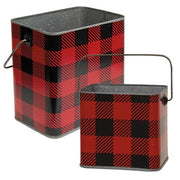 Nesting Metal Buffalo Check Buckets  (Set of 2)