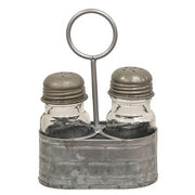 Galvanized Embossed Salt & Pepper Caddy with Shakers